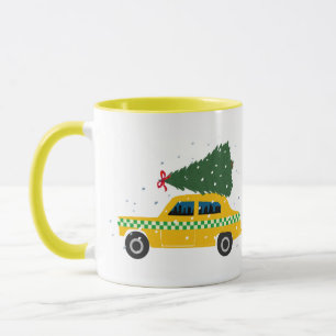 Mug Taxi-taxi jaune Arbre de Noël Dessin Neige
