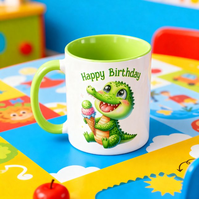 Mug Taza Cumpleaños Cocodrilo Kawaii con Helado (Créateur téléchargé)