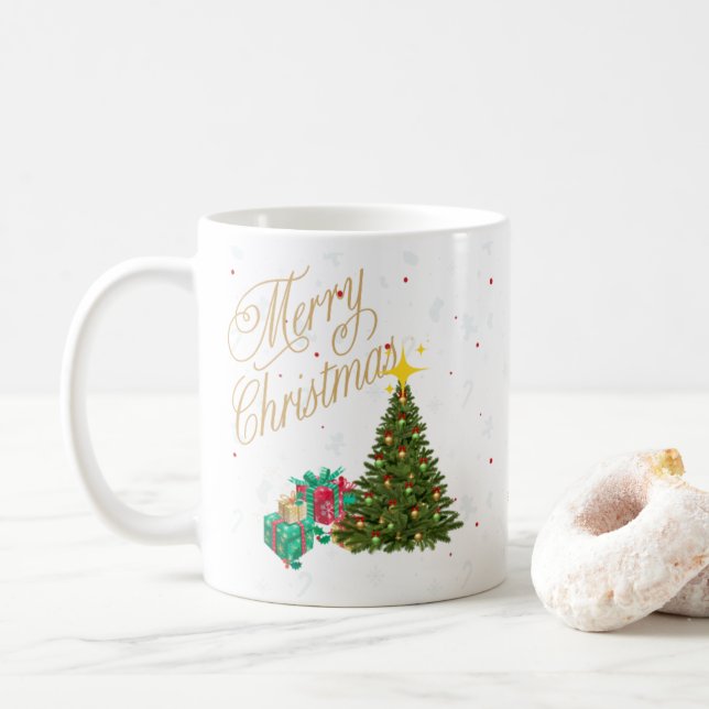 Mug Taza de cafe navideña con Arbol y reaglos (Avec donut)