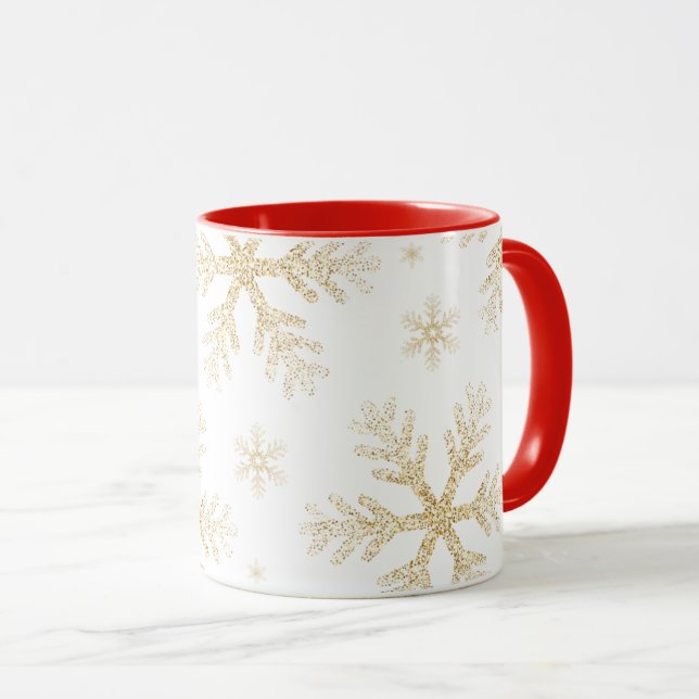 Mug Taza Navideña con Copos de Nieve Dorados elegantes (Devant droit)