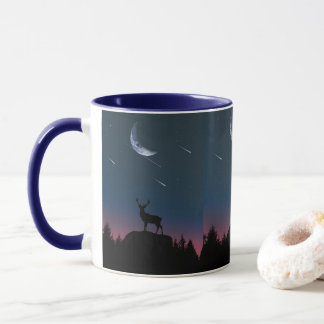 Mug Taza Noche de Luna Menguante en el Bosque y Venado