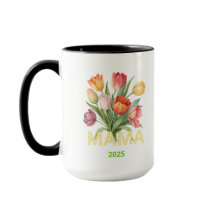 Taza personalizada “Mamá 2025” con flores de color