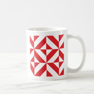 Mug Tchry Red Geometric Deco Cube Pattern