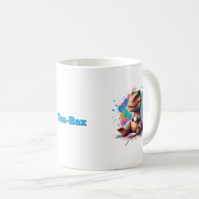 Mug Tea‑Rex – Dessin animé Dino avec du thé |  (Devant droit)