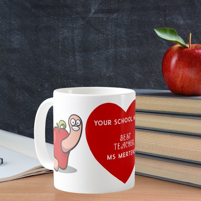 Mug Teacher Appréciation Worm in Apple Ajouter un nom (Teacher's Name Worm in Apple Appreciation Award Coffee Mug)