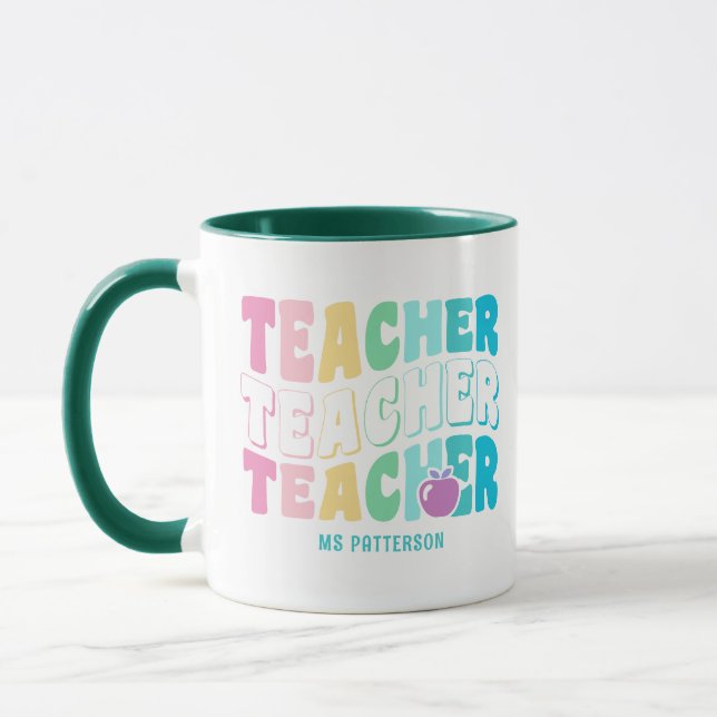 Mug Teacher Moderne Arc-en-ciel Couleurs Nom personnal (Gauche)