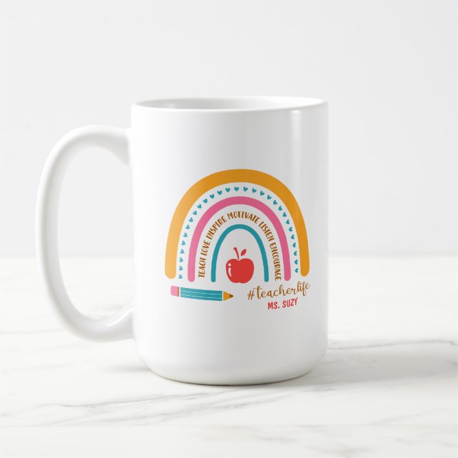 Mug #Teacherlife Arc-en-ciel personnel enseignant (Gauche)