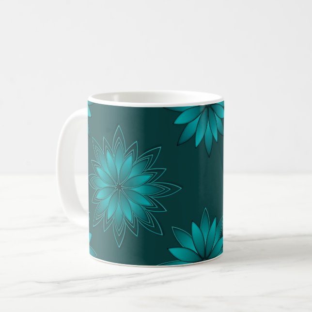 Mug Teal Leaf Mandala Design on Dark Cyan (Devant gauche)