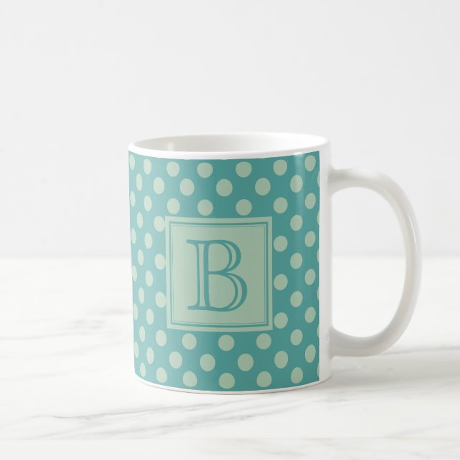 Mug Teal Monogram Polka Dot Pattern (Droite)
