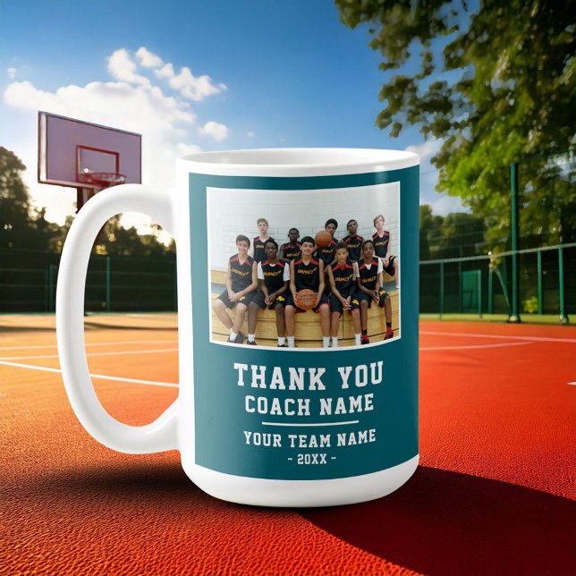 Mug Teal Thank you Coach Team Name Photo (Créateur téléchargé)