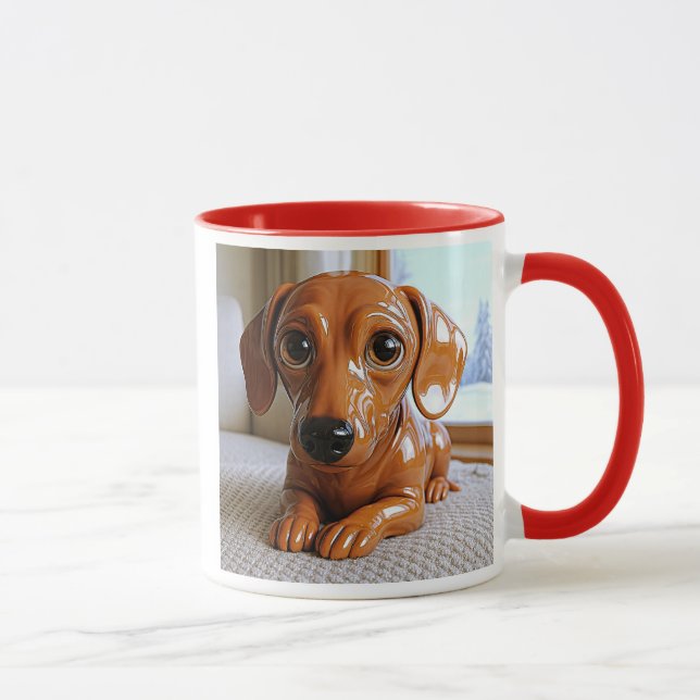 Mug teckel brun 3D au regard attendris (Droite)
