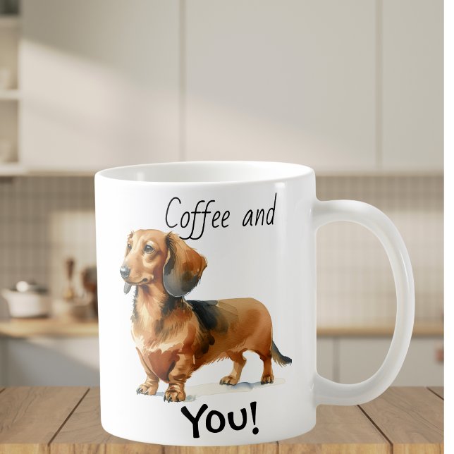 Mug Teckels Marron Personnalisé Café (Cute Dachshund  Personalize with a few words or purchase as is! )