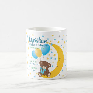 Mug Teddy Bear assis sur la Lune Baby Birth Statistiqu