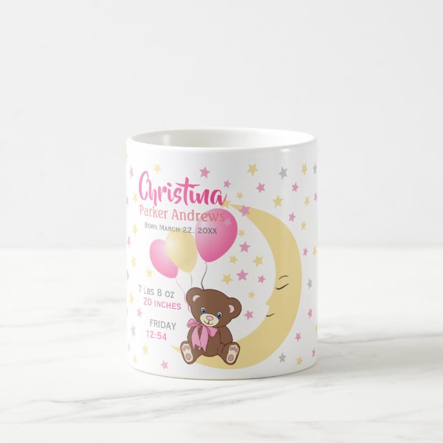 Mug Teddy Bear assis sur la Lune Baby Birth Statistiqu (Centre)