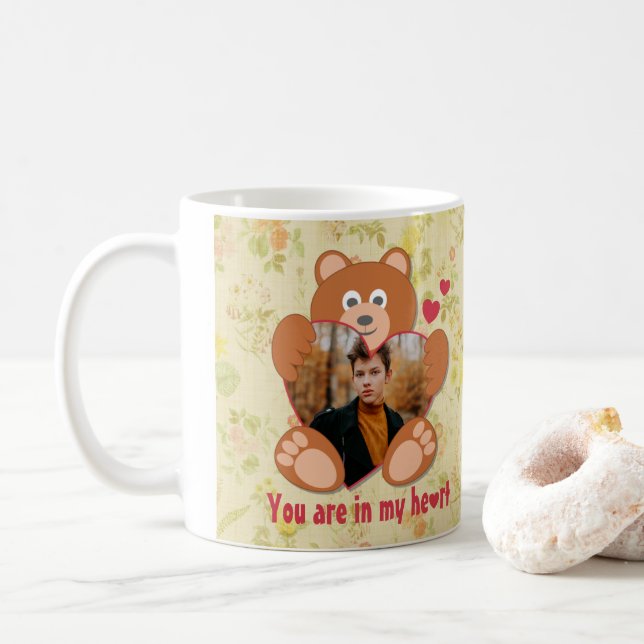Mug Teddy Bear Holding Heart Photo Saint-Valentin (Avec donut)