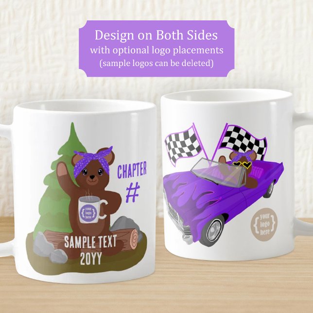 Mug Teddy Bear, Purple Girls Youth Organization Logo (purple teddy bear coffee mug, for girl's sports team or youth organization, branded, logo placement)