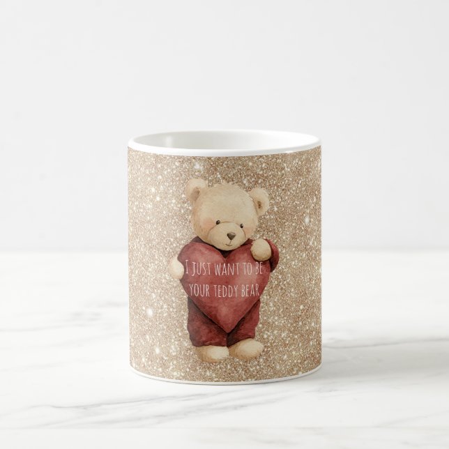 Mug Teddy Bear Red Heart Gold Glitter (Centre)