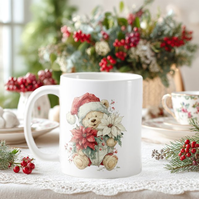 Mug Teddy bear Santa Claus with Christmas flowers (Créateur téléchargé)