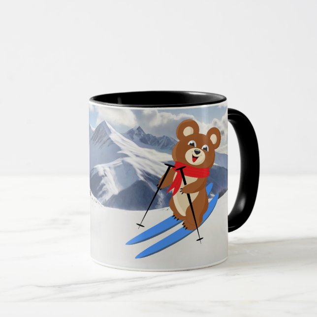 Mug Teddy Bear Skiier dans les montagnes Personnalisez (Devant droit)