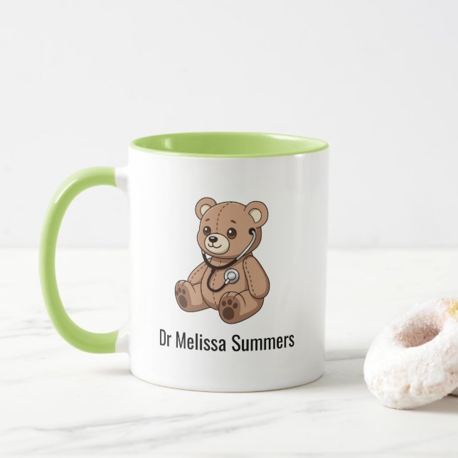 Mug Teddy Bear Stethoscope Doctor Pediatrician (Avec donut)