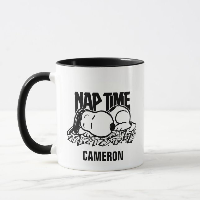 Mug Tee - shirt | Snoopy Nap Time | Ajouter Votre Nom (Gauche)