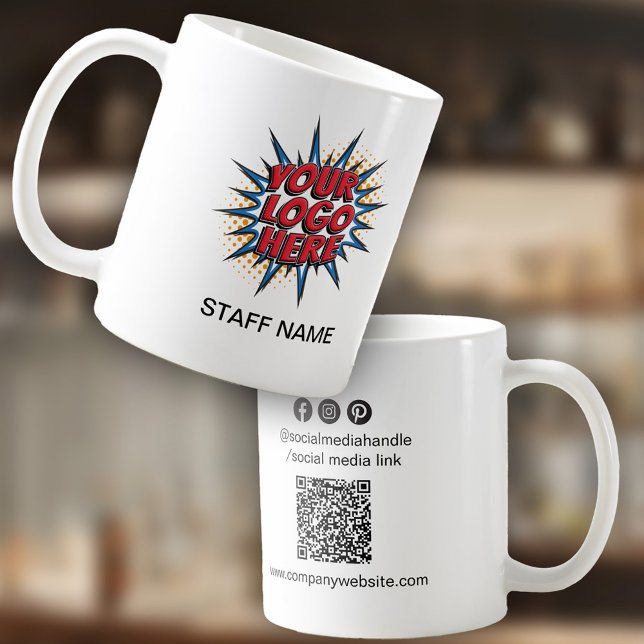 Mug Téléchargement du logo, nom du personnel, code QR, (Créateur téléchargé)