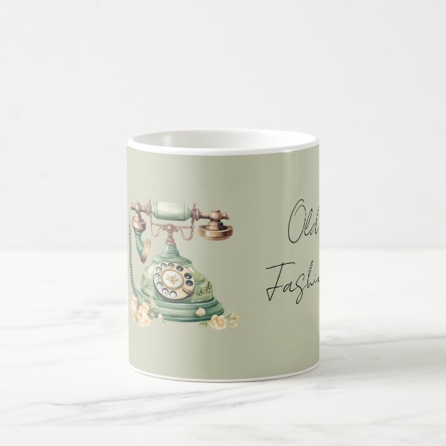 Mug Téléphone ancien à fleurs vertes (Centre)
