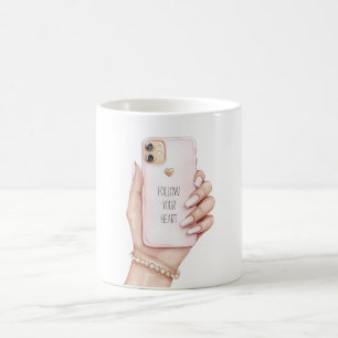 Mug Téléphone portable chic ongles roses