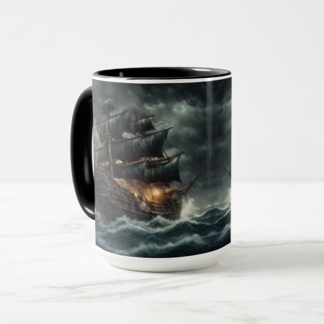 Mug Tempête de la Mer Noire : navire pirate foncé (Devant gauche)