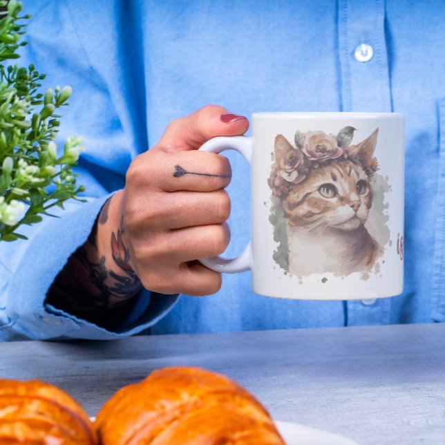 Mug Temps passé avec chats mignon Chat Aquarelle Desig (Créateur téléchargé)