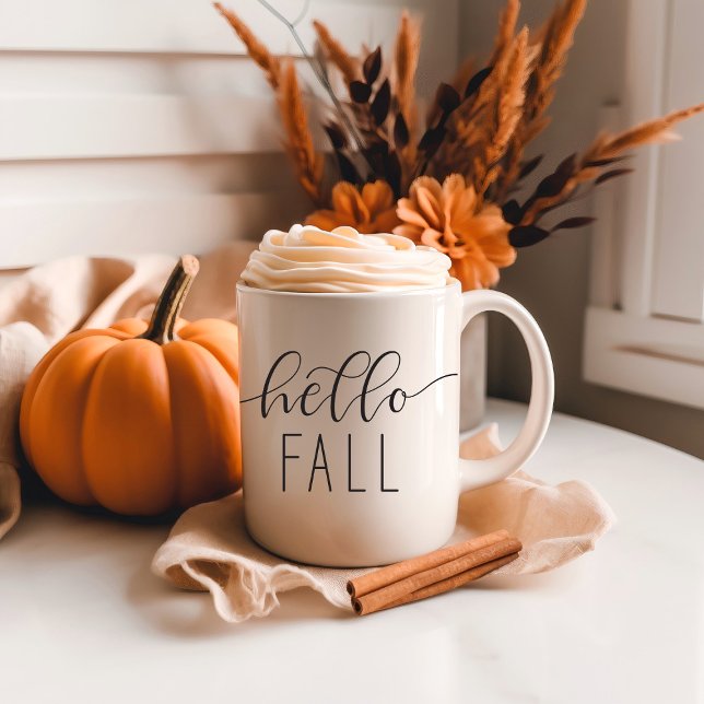 Mug tendance avec calligraphie « Bonjour l'automne (Créateur téléchargé)