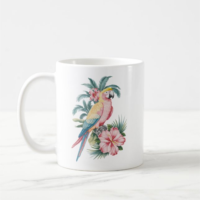 Mug Tendance Eté plage Perroquet et fleurs d'Hibiscus  (Gauche)