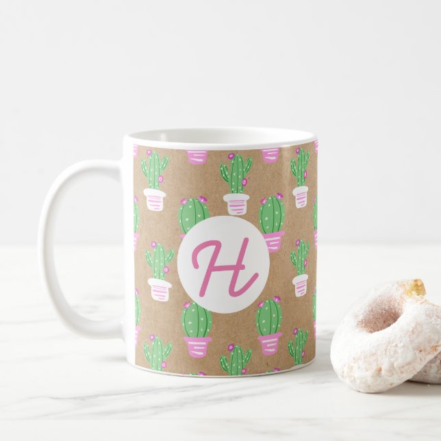Mug Tendance rose Flower Cactus & Faux Kraft Papier (Avec donut)