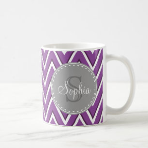Mug Tendance violet Chevron Motif gris Monogramme