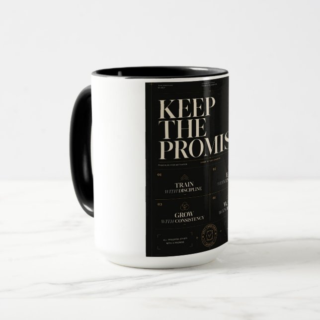 Mug Tenir La Promesse™ | Discipline de qualité & Perso (Devant gauche)