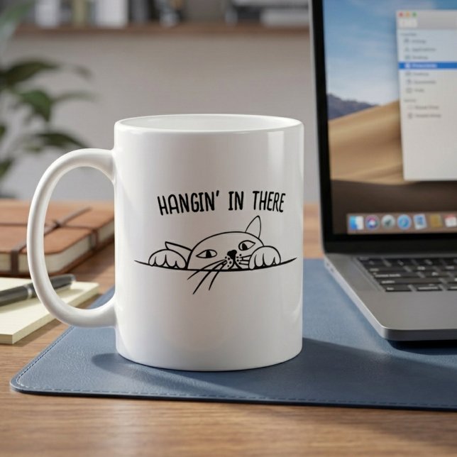 Mug Tenir le Coup Chat Noir et Blanc Citation Drôle (Créateur téléchargé)
