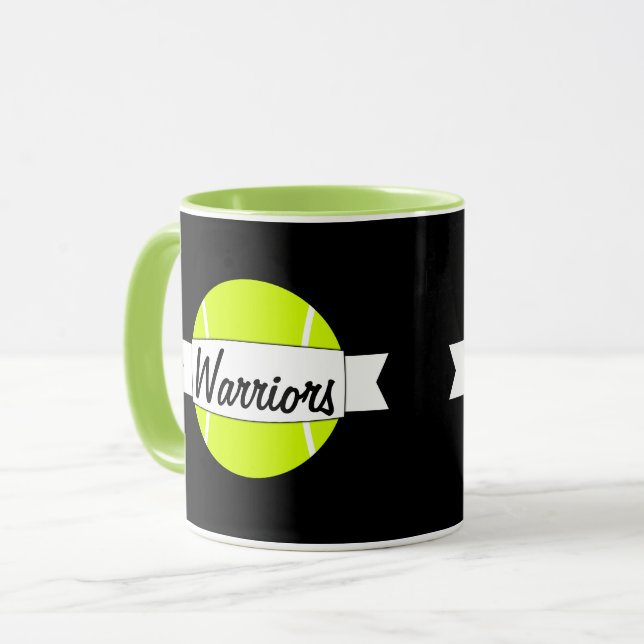 Mug Tennis Ball Custom Nom de l'équipe ou Text Coffee  (Devant gauche)