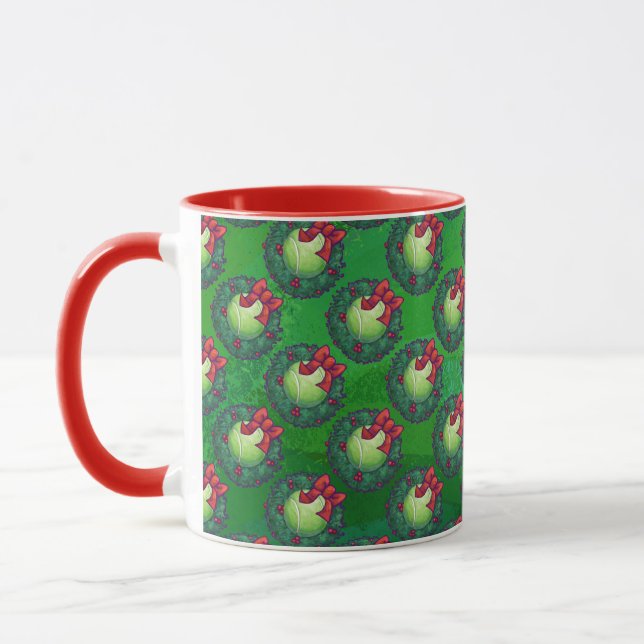 Mug Tennis Ball Feu de Noël Motif sur Vert (Gauche)