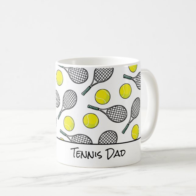 Mug Tennis Papa Maman Boules Raquettes Jaune Blanc Noi (Devant droit)