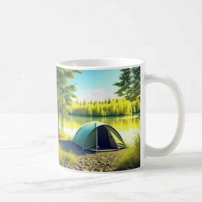 Mug Tente dans une belle forêt au bord d'un lac (Droite)