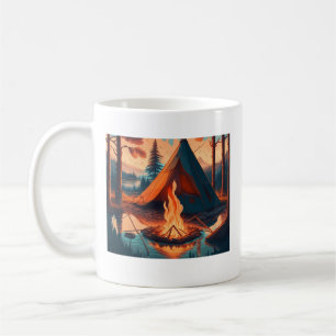 Mug Tente et feu de camp Couleurs Vintages Art