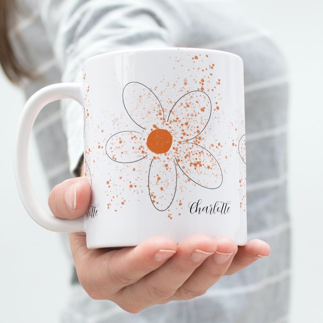 Mug Terme orange florale moderne nom script blanc (Créateur téléchargé)