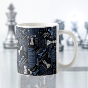 Mug Termes et pièces d'échecs Argent et bleu ID784