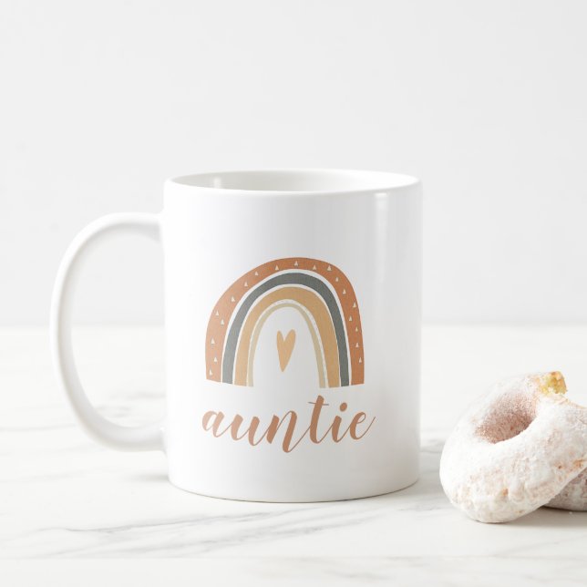 Mug Terracotta Bohemian Rainbow Cute Auntie Script (Avec donut)