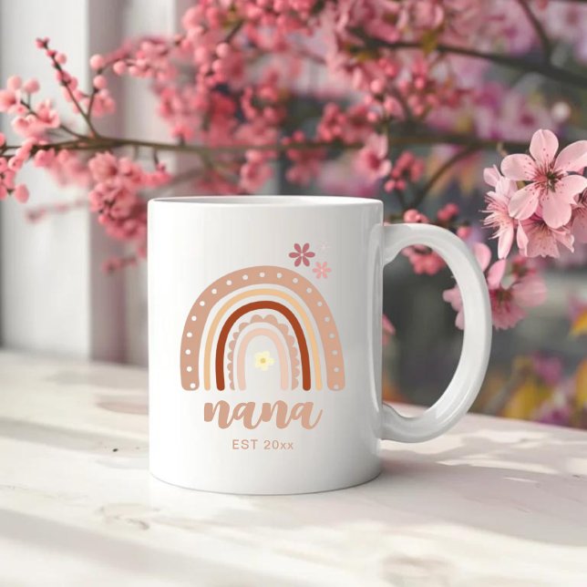 Mug Terracotta Pastel Boho Rainbow Nana Établi (Créateur téléchargé)