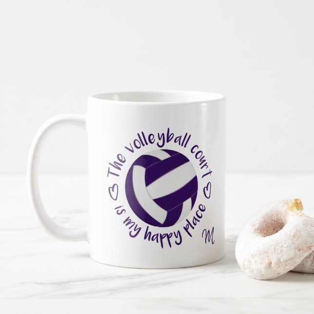 Mug terrain de volley-ball blanc pourpre est mon endro (Avec donut)