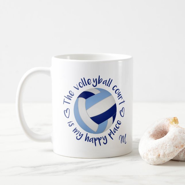 Mug terrain de volley-ball bleu clair endroit heureux (Avec donut)
