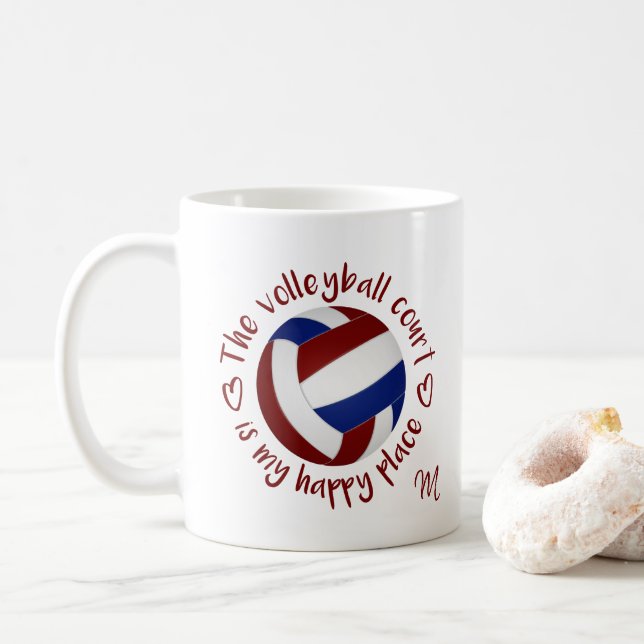 Mug terrain de volley-ball bleu marron mon endroit heu (Avec donut)