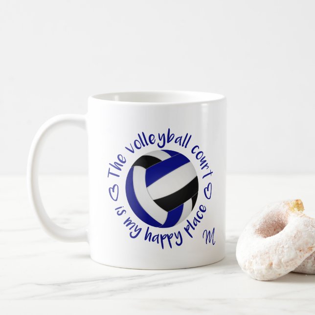 Mug terrain de volley-ball noir bleu mon endroit heure (Avec donut)
