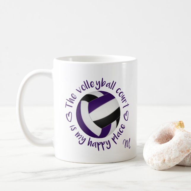 Mug terrain de volley-ball noir violet est mon endroit (Avec donut)